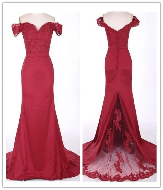 Mermaid Burgundy Off-the-Shoulder Chiffon Lace Prom/Evening Dress