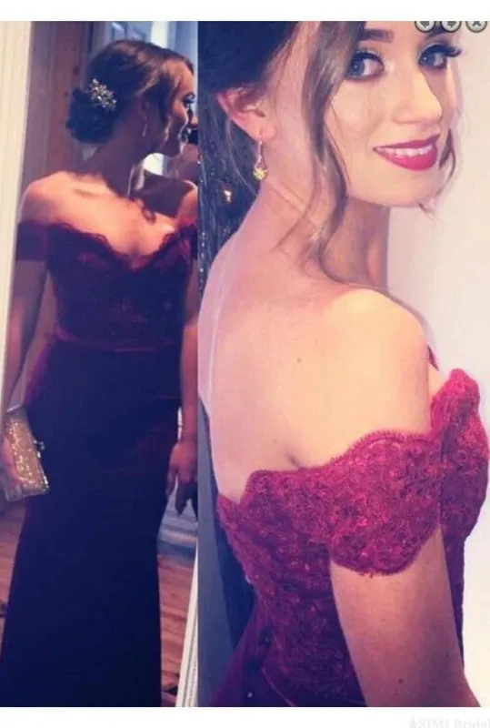 Mermaid Burgundy Off-the-Shoulder Chiffon Lace Prom/Evening Dress