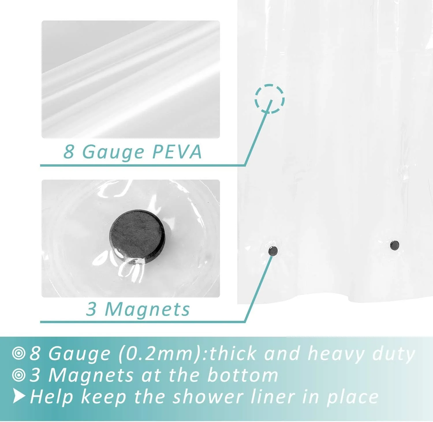 Mrs Awesome Stall Shower Curtain Liner with 3 Magnets 48 X 72 Inch, PEVA 8G Thick & Heavy Duty Plastic Shower Curtain for Bathroom, Waterproof, 48X72, Clear