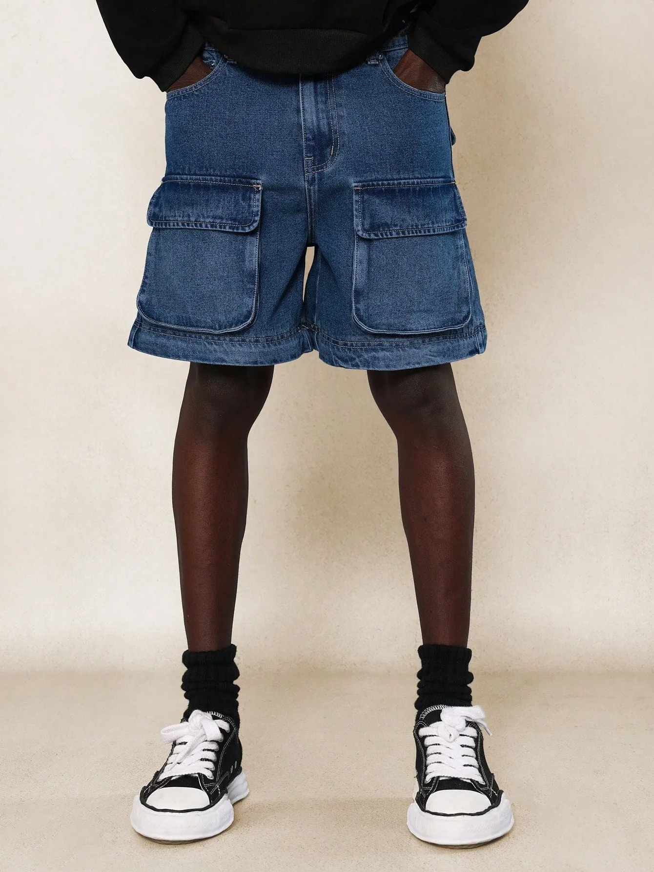 Multi Pocket Cargo Denim Jort With Hidden Zip Convertible To Short
