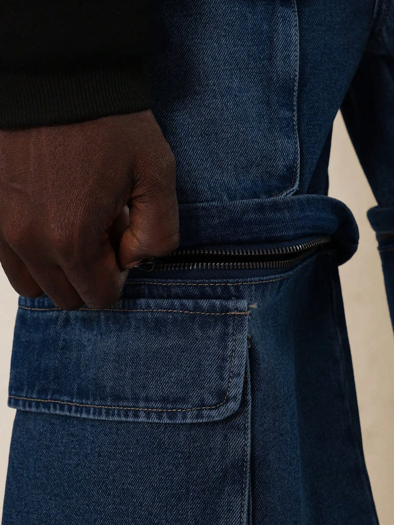 Multi Pocket Cargo Denim Jort With Hidden Zip Convertible To Short