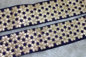 Navy Blue Floral Gota Work Lace Border