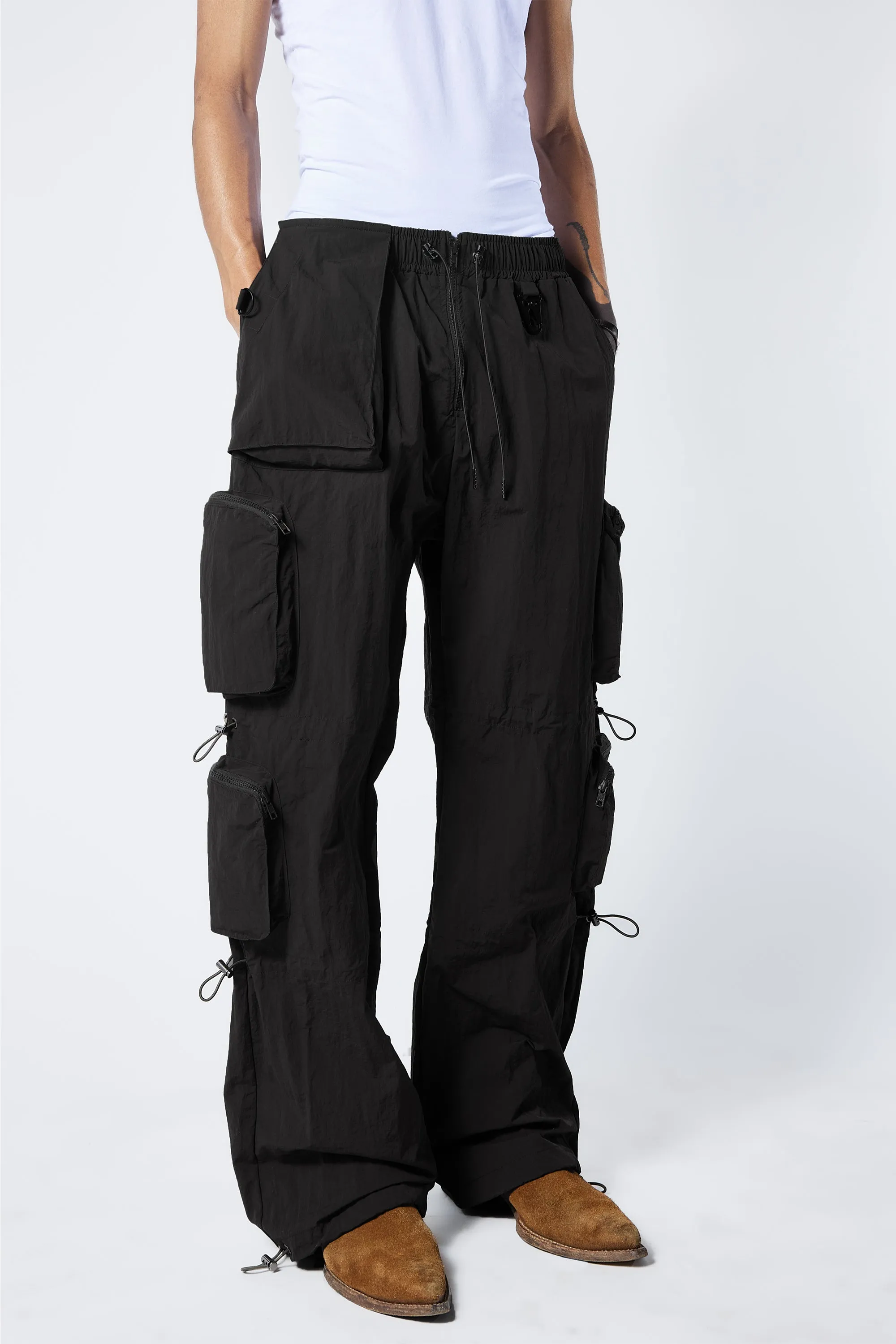 Nylon Parachute Pants- BLACK