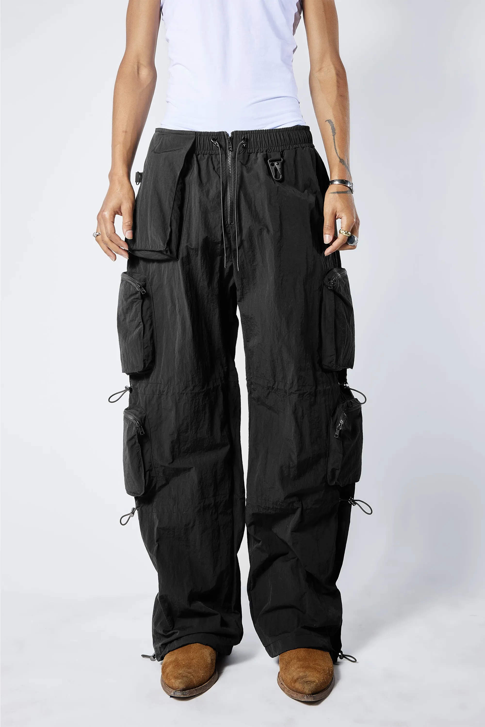 Nylon Parachute Pants- BLACK