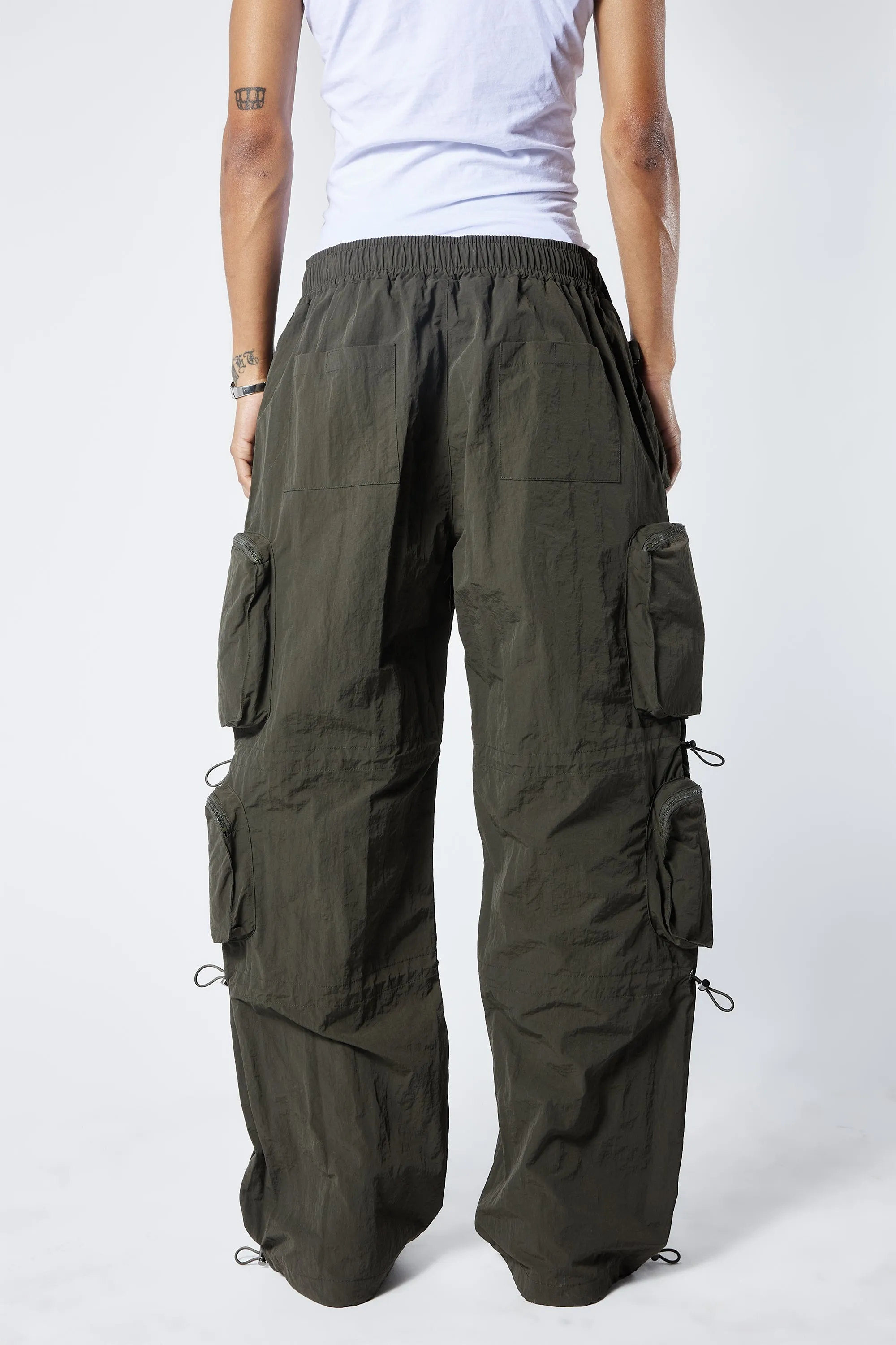 Nylon Parachute Pants- BLACK