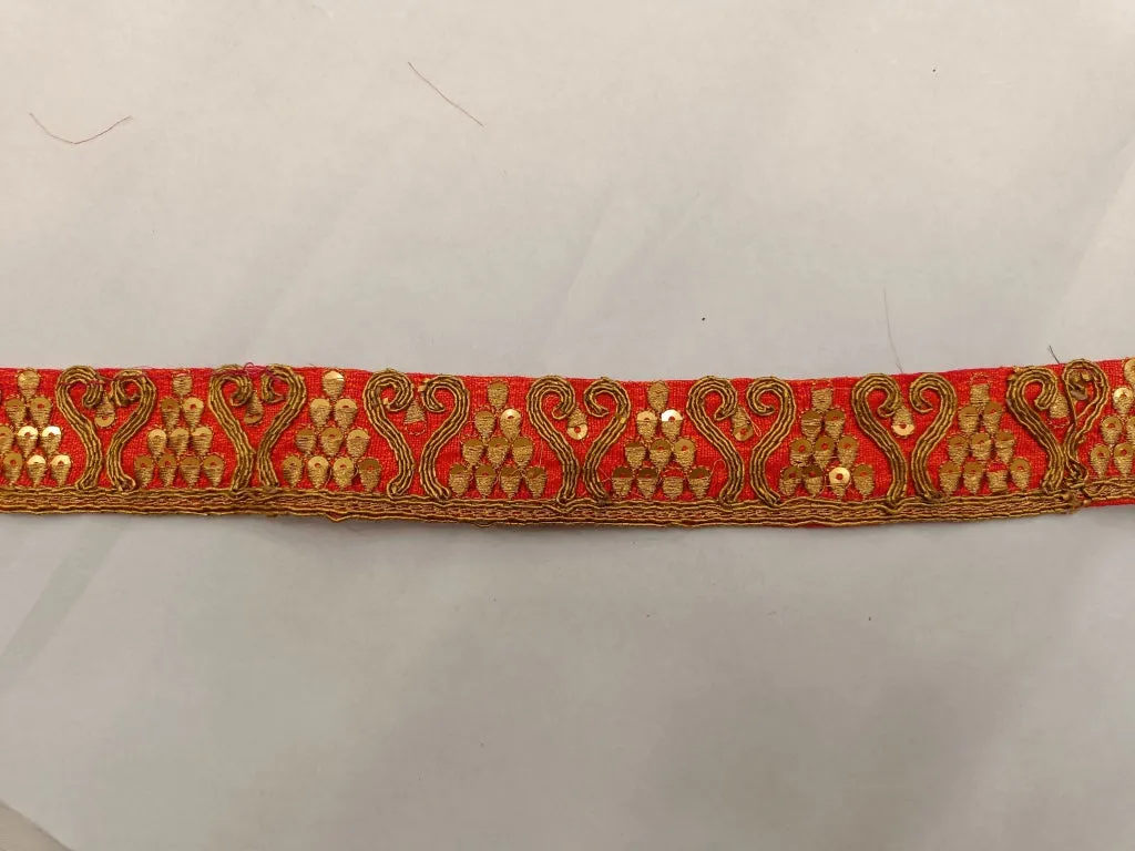 Orange & Golden Zari, Sequins & Chord Embroidered Border