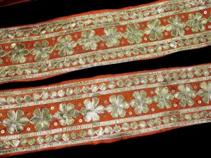 Orange Floral Gota Work Embroidered Border