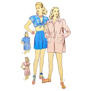 PDF - Vintage 1950s Pattern – Midriff Tie Top, Shorts & Coat, Convertible Collar -  Bust 30” (76.2cm) - Download