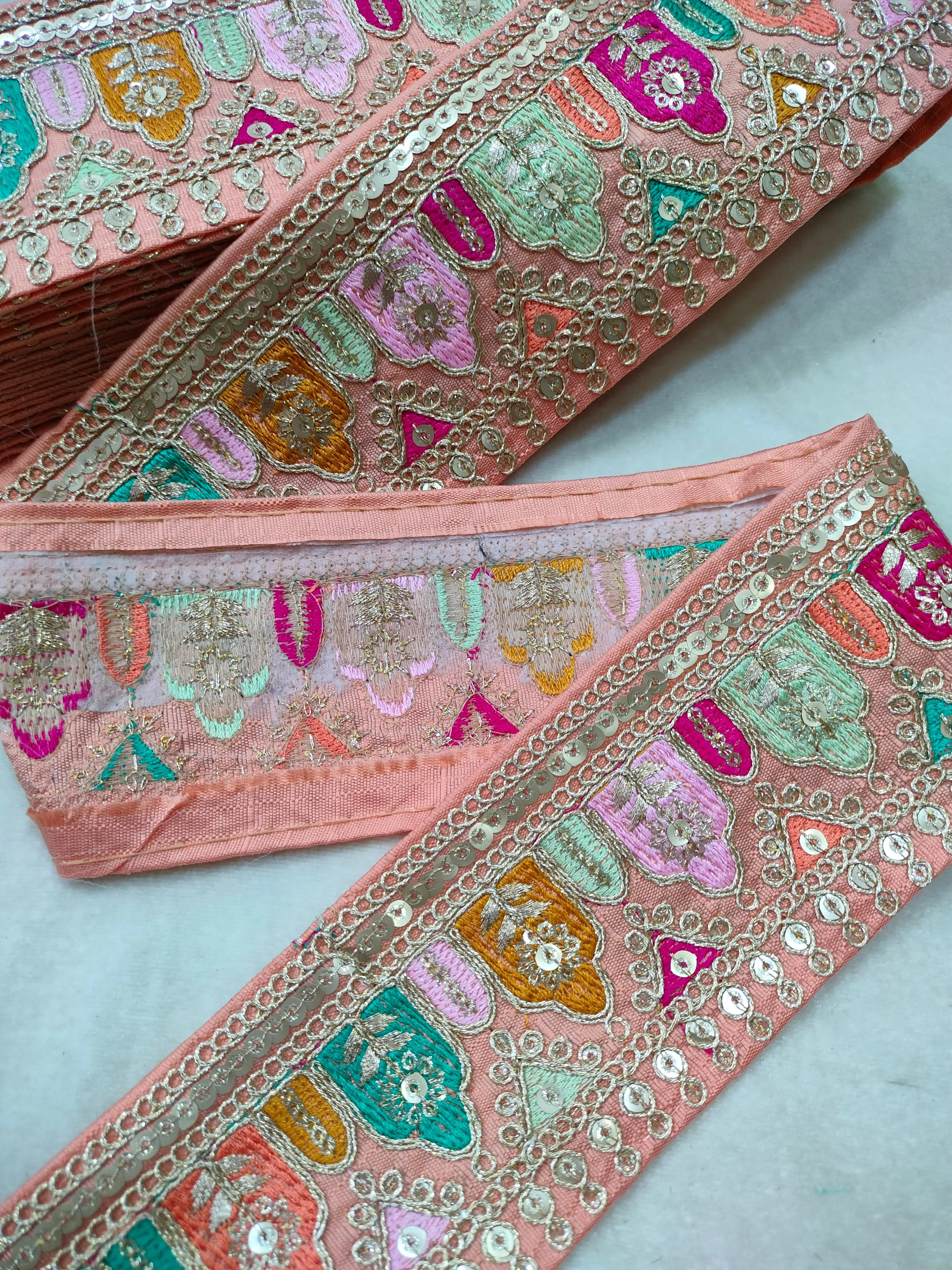 Peach Traditional Fancy Embellished Trim