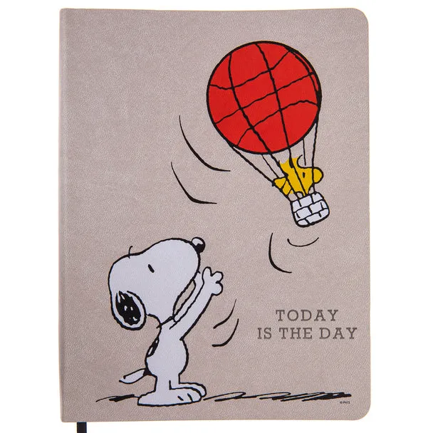 Peanuts™ Snoopy and Woodstock in Hot Air Balloon "Today is the Day" 6 x 8 Vegan Leather Journal