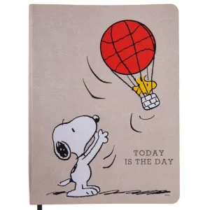 Peanuts™ Snoopy and Woodstock in Hot Air Balloon "Today is the Day" 6 x 8 Vegan Leather Journal