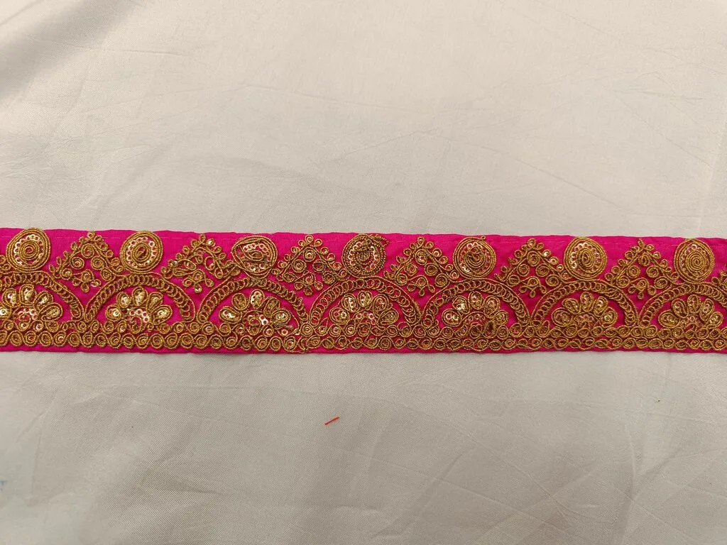Pink & Golden Chord Sequins Embroidered Border