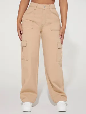 Plain High Cargo Jeans