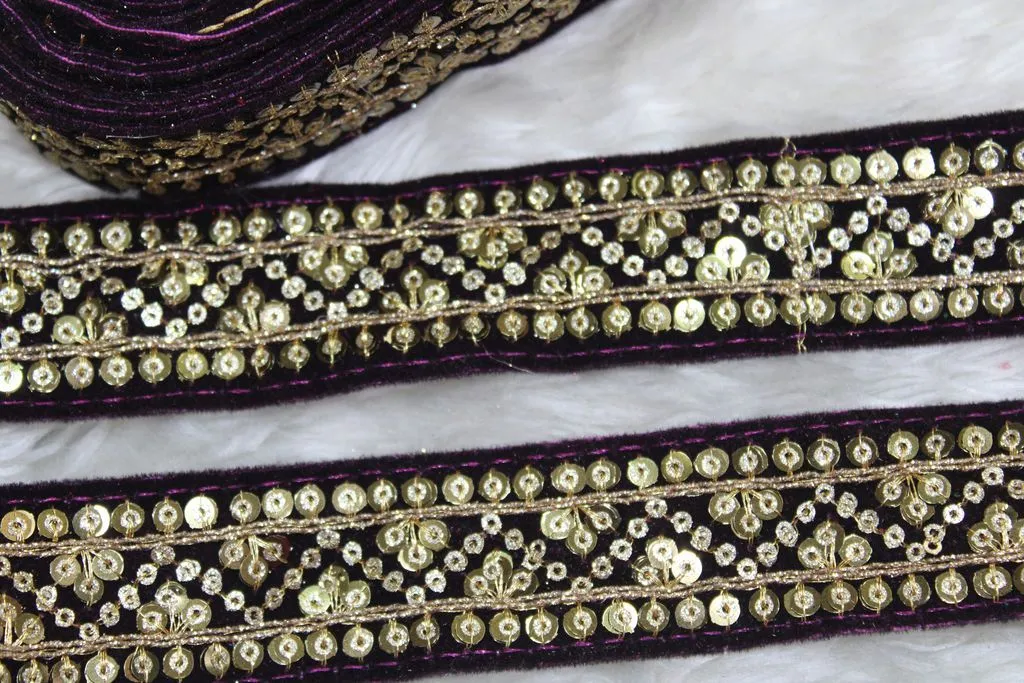 Purple Designer Sequins Work Embroidered Border