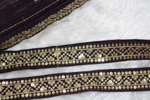 Purple Designer Sequins Work Embroidered Border