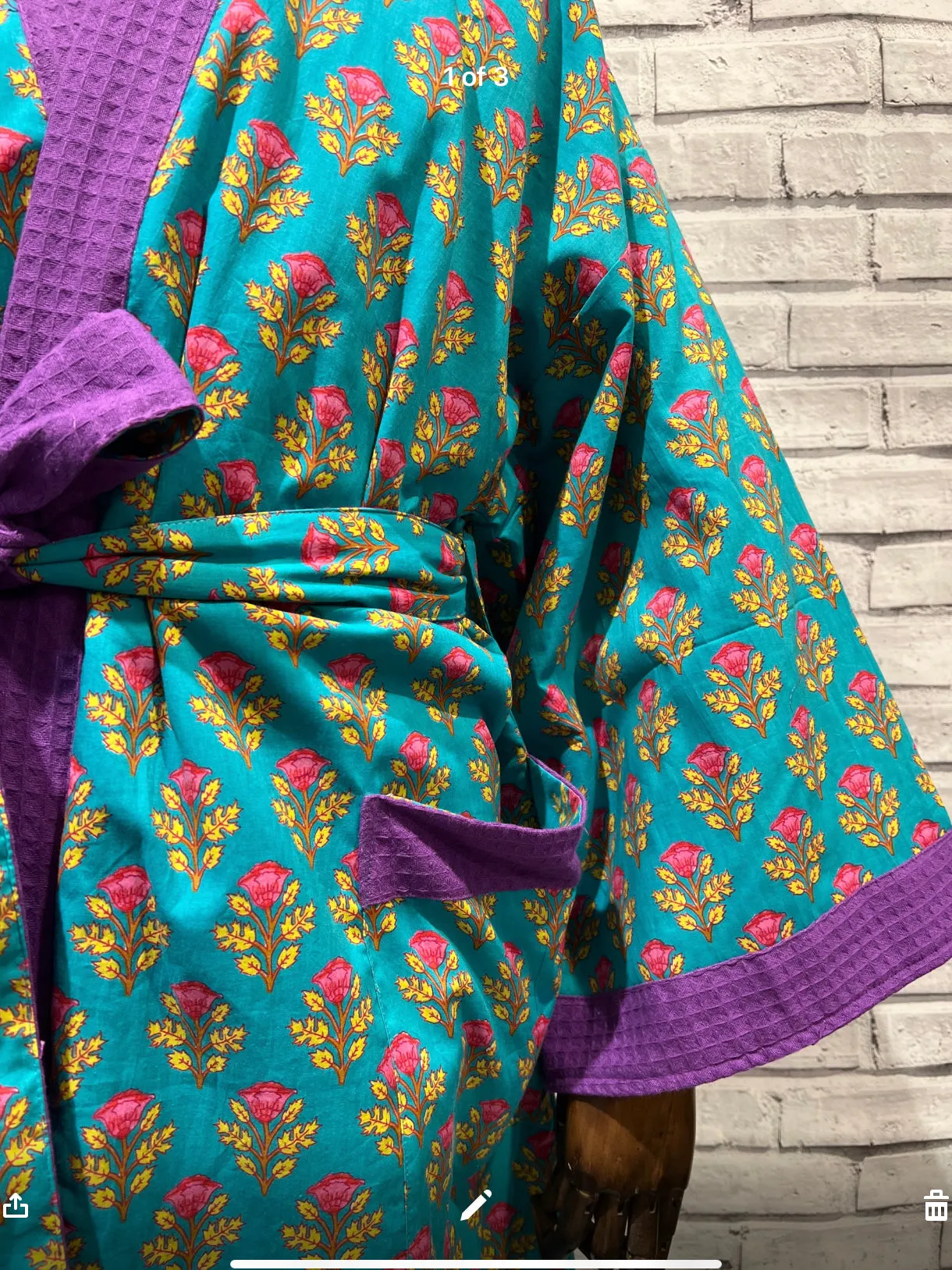 Purple flower waffle robe
