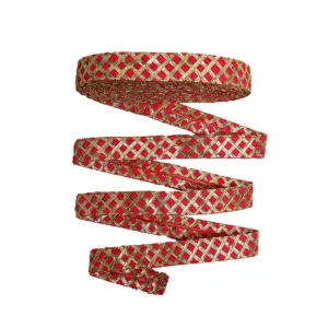 Red Checks Gota Work Embroidered Lace