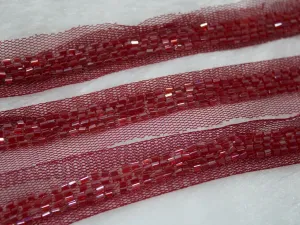 Red Cutdana Beads Handwork Embroidered Border