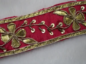 Red Floral Gota Work Embroidered Border