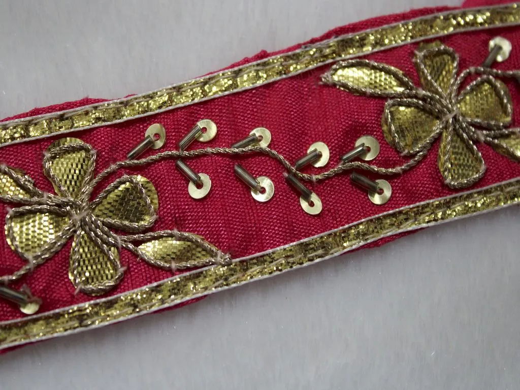 Red Floral Gota Work Embroidered Border