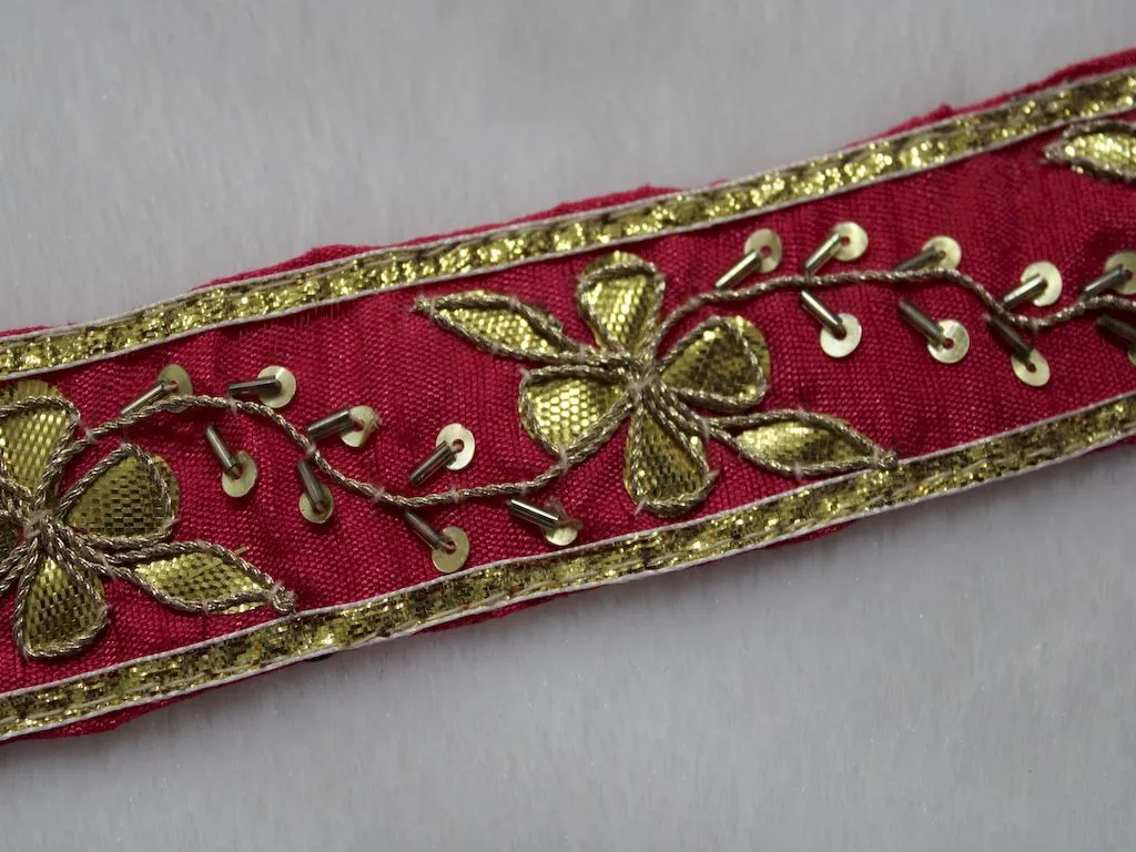 Red Floral Gota Work Embroidered Border