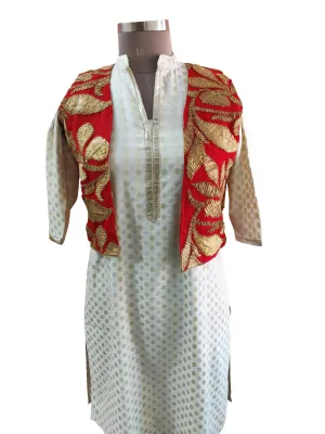 Red Gotta Embroidered Ethnic Jacket Shrug ACJ06