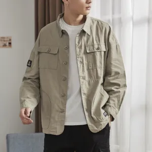Riolio Black Long Sleeve Shirts Coat Men's Cardigan Cargo Vintage Clothing for Men Button Up Shirt Spring Japanese Streetwear
