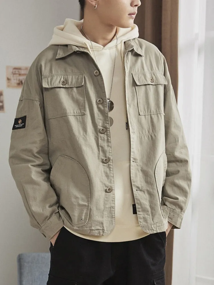 Riolio Black Long Sleeve Shirts Coat Men's Cardigan Cargo Vintage Clothing for Men Button Up Shirt Spring Japanese Streetwear