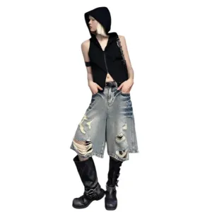 Ripped Vintage Denim Shorts