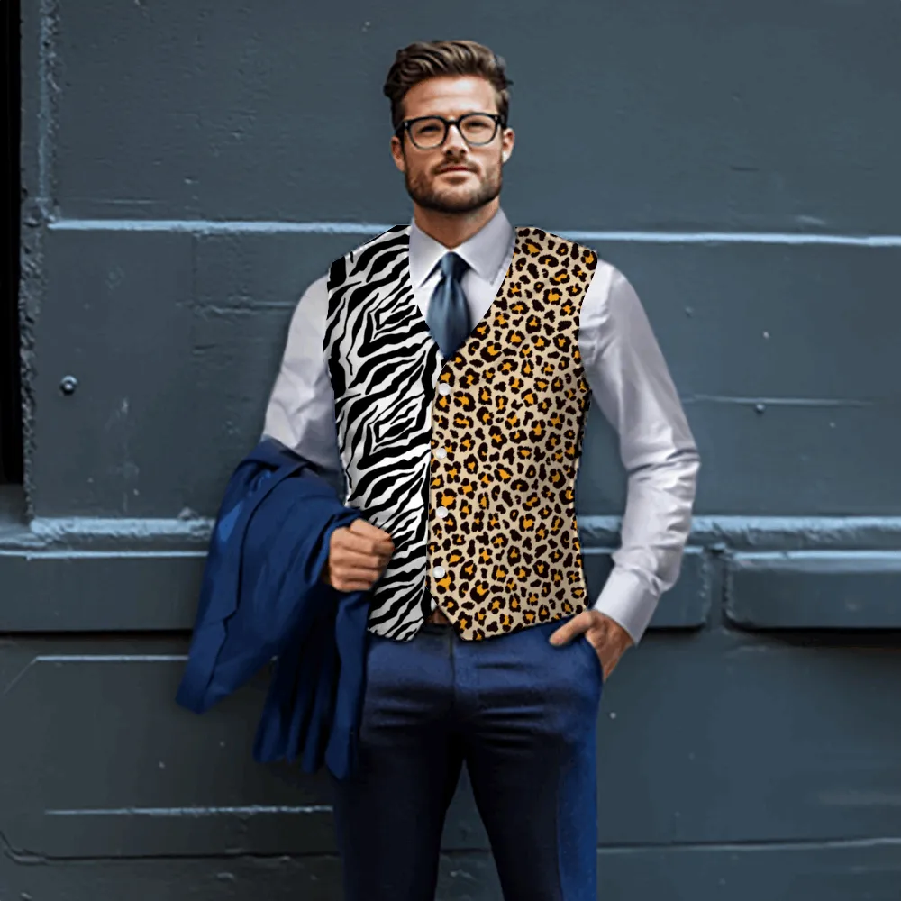 Rogue & Co Woven Fabric Mismatched Vest – Safari