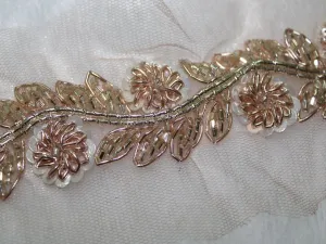 Rose Golden Beads Handwork Embellished Embroidered Border
