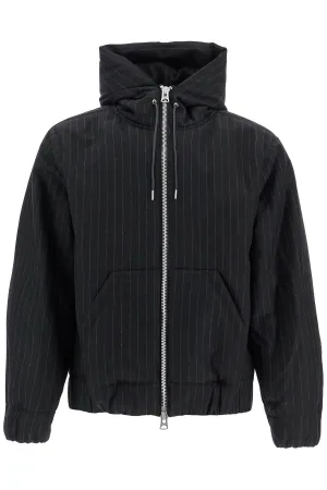 SACAI hooded wool gessato jacket