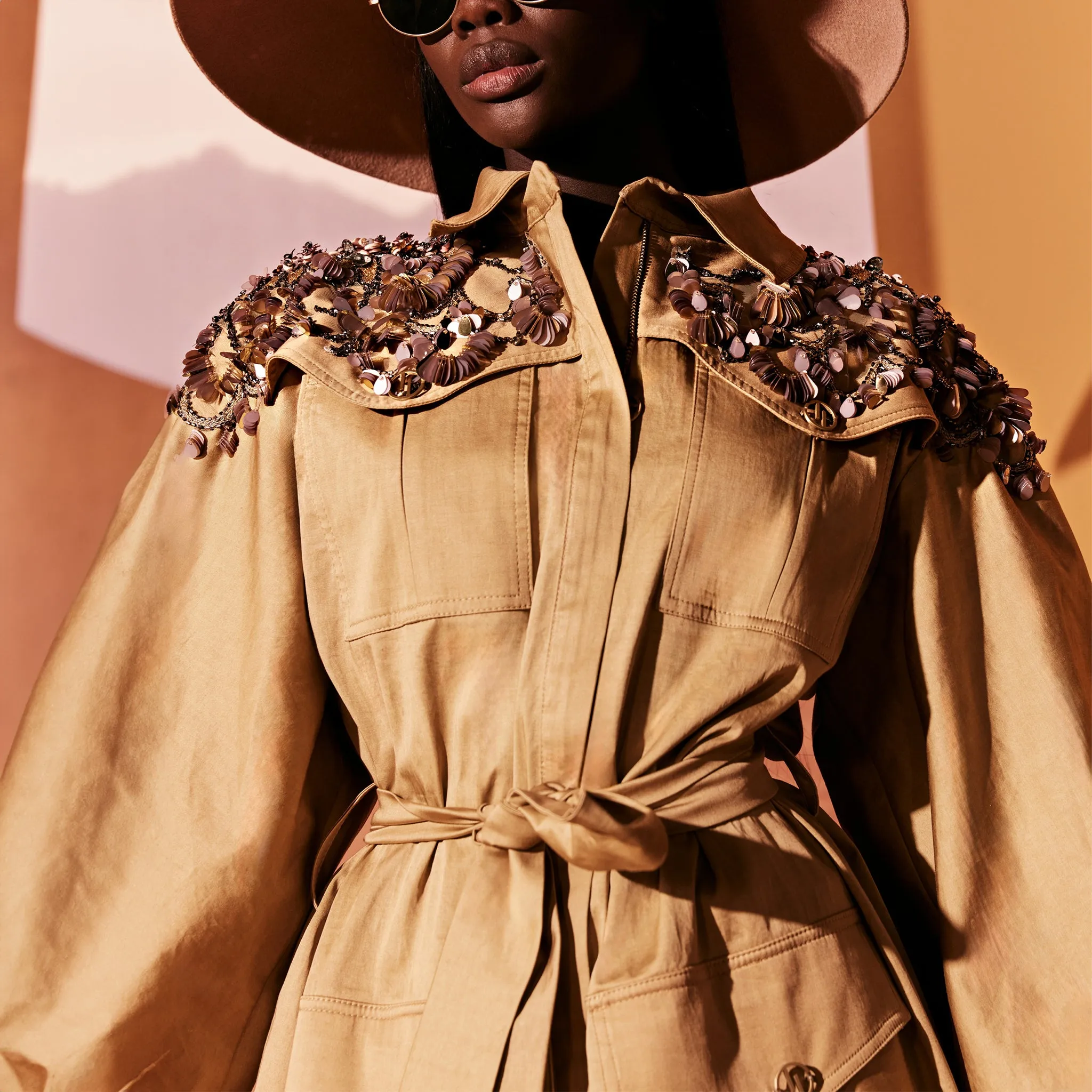 Safari Jacket With Beaded Collar & Tulle Skirt