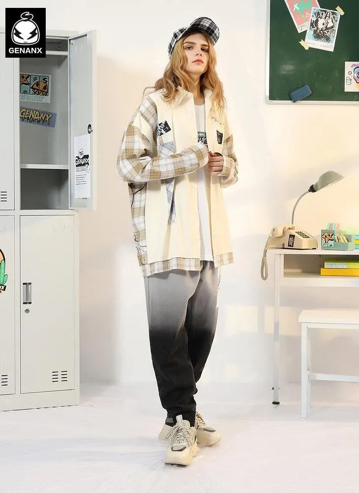 Safari Style Color Block Patchwork Plaid Shirt
