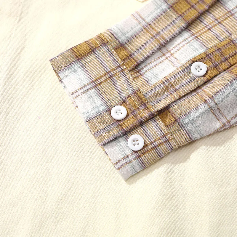 Safari Style Color Block Patchwork Plaid Shirt
