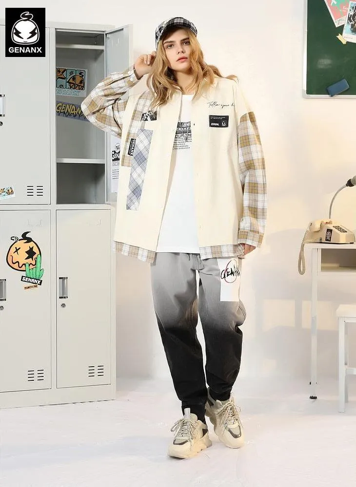Safari Style Color Block Patchwork Plaid Shirt