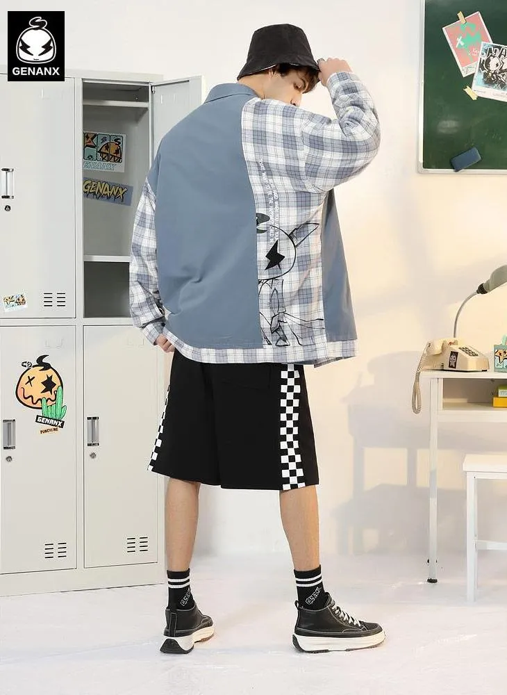 Safari Style Color Block Patchwork Plaid Shirt