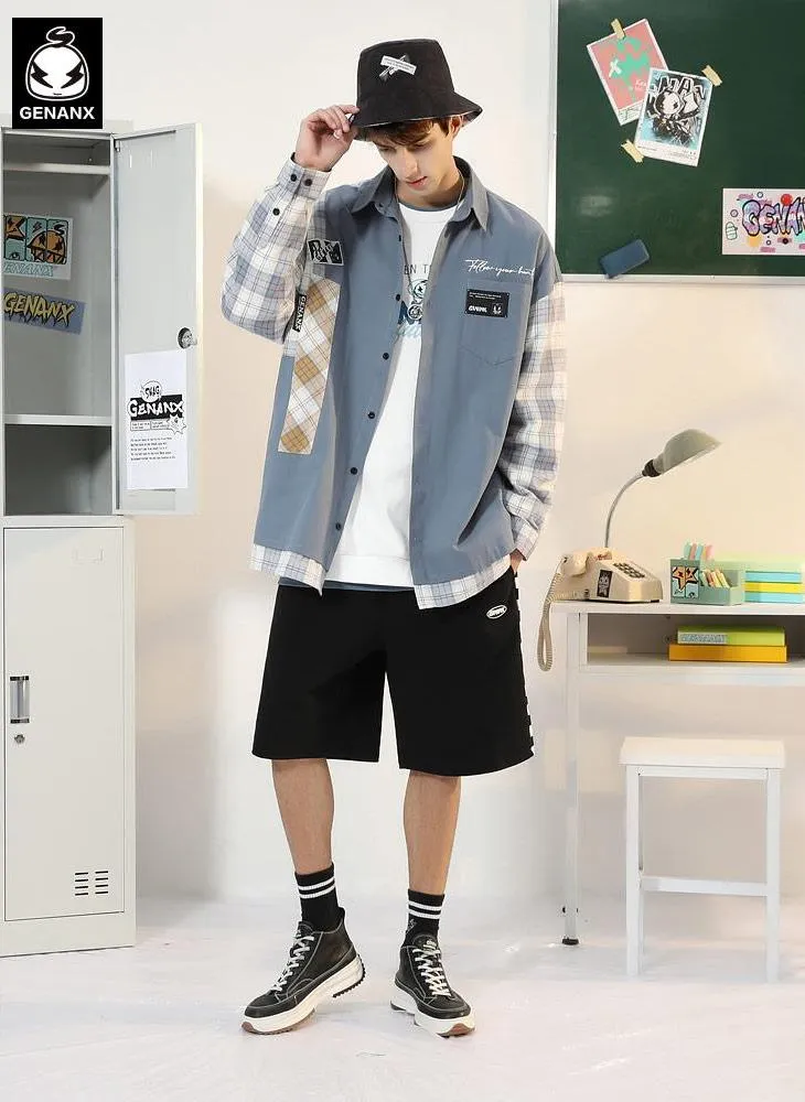 Safari Style Color Block Patchwork Plaid Shirt
