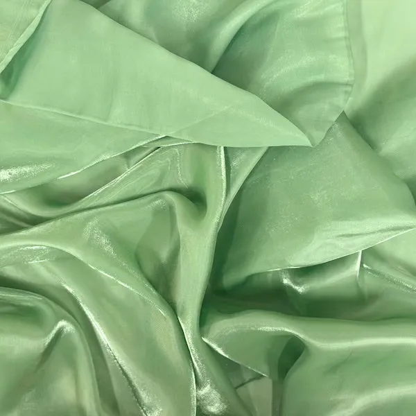 Sage Green Crystalized Reflective Liquid Silk Chiffon Fabric