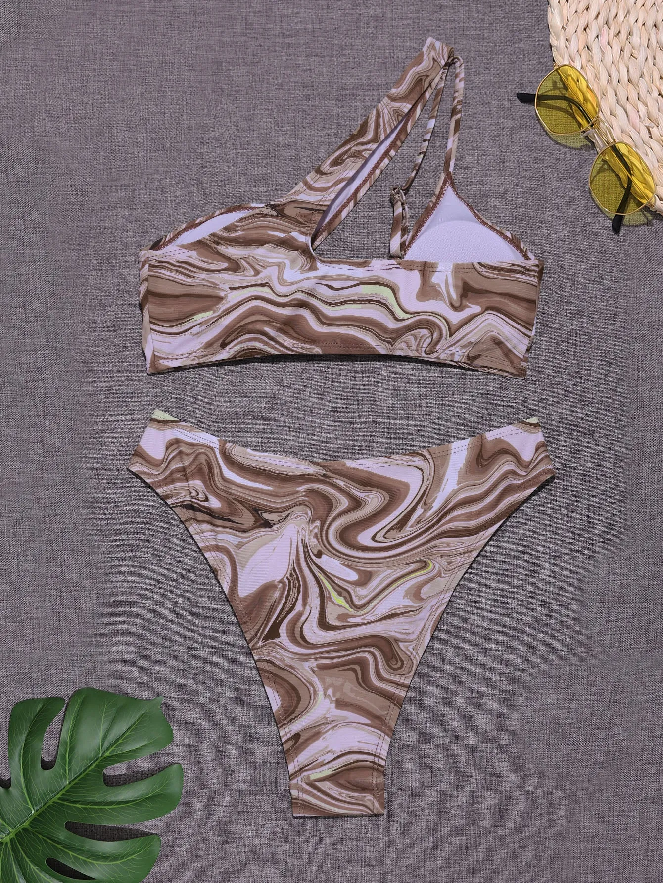 Sexy All Over Print Cut Out One Shoulder Women Bikini Sets