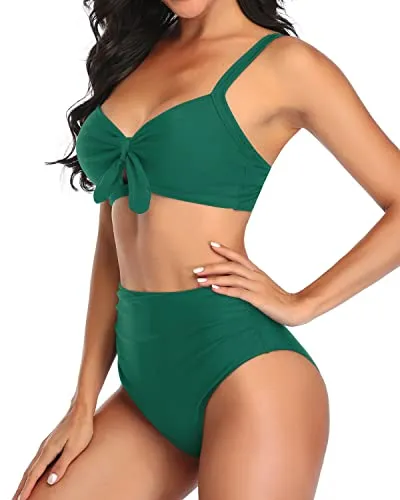 Sexy Two Piece Swimsuit Tummy Control Ruched Bikini-Emerald Green