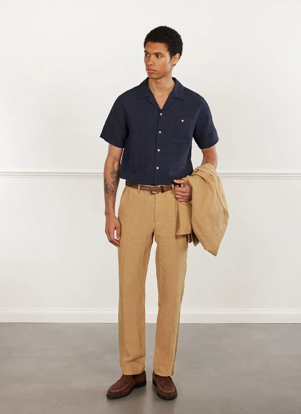 Short Sleeve Cuban Shirt | Linen | Navy