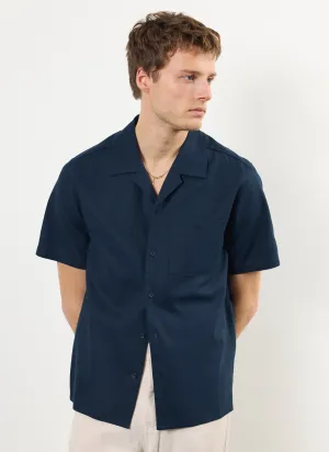 Short Sleeve Cuban Shirt | Linen | Navy