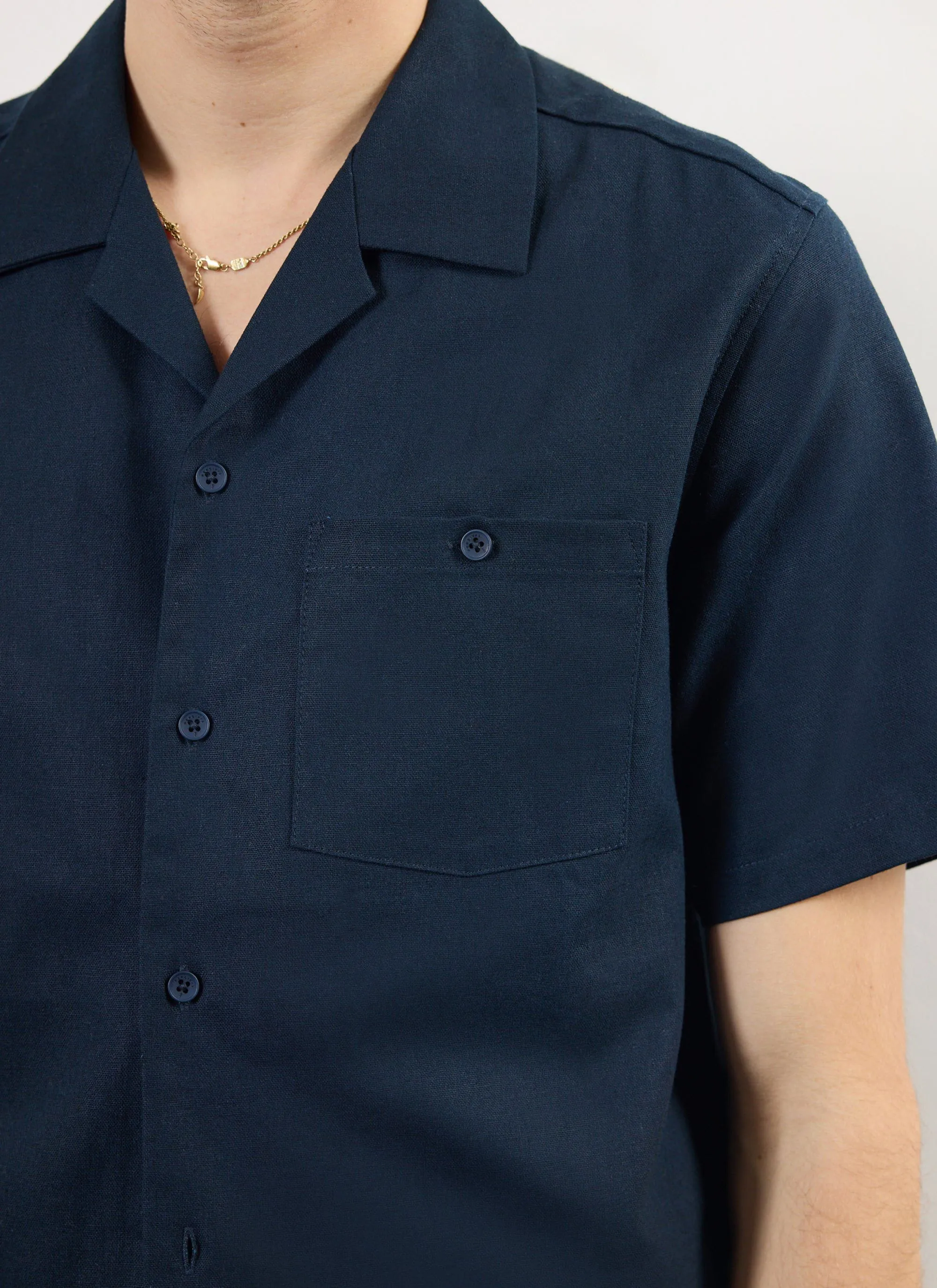 Short Sleeve Cuban Shirt | Linen | Navy