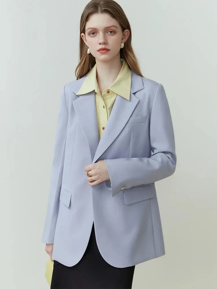 Shoulder Pad Korean Two Button Solid Loose Casual Office Lady Notched Coats