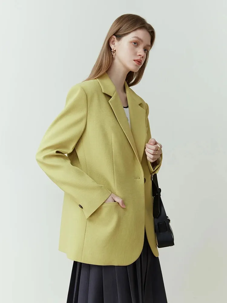 Shoulder Pad Korean Two Button Solid Loose Casual Office Lady Notched Coats