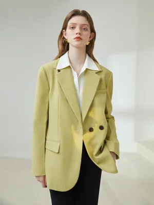 Shoulder Pad Korean Two Button Solid Loose Casual Office Lady Notched Coats