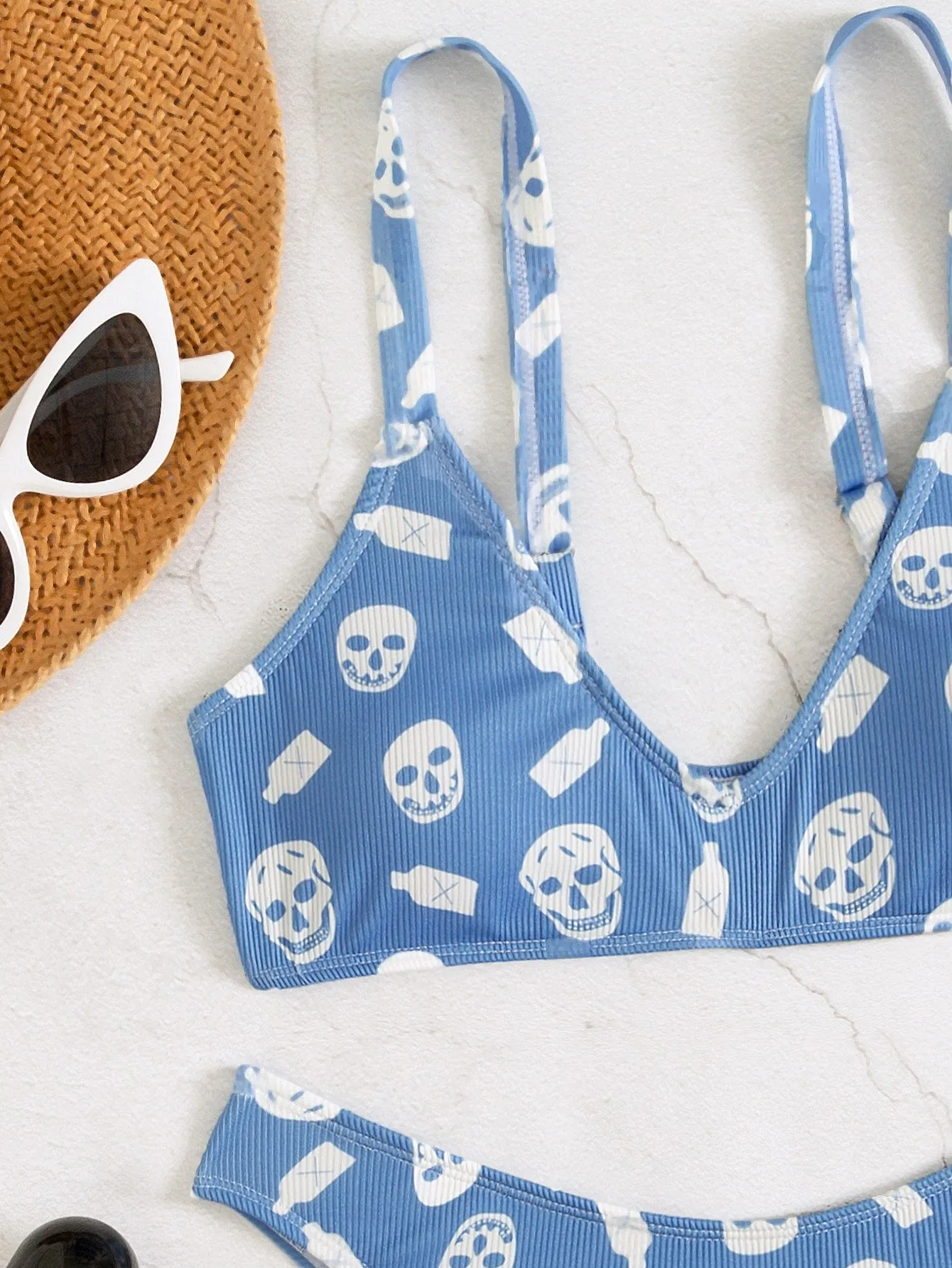 Skull Print Rib Bikini Swimsuit
