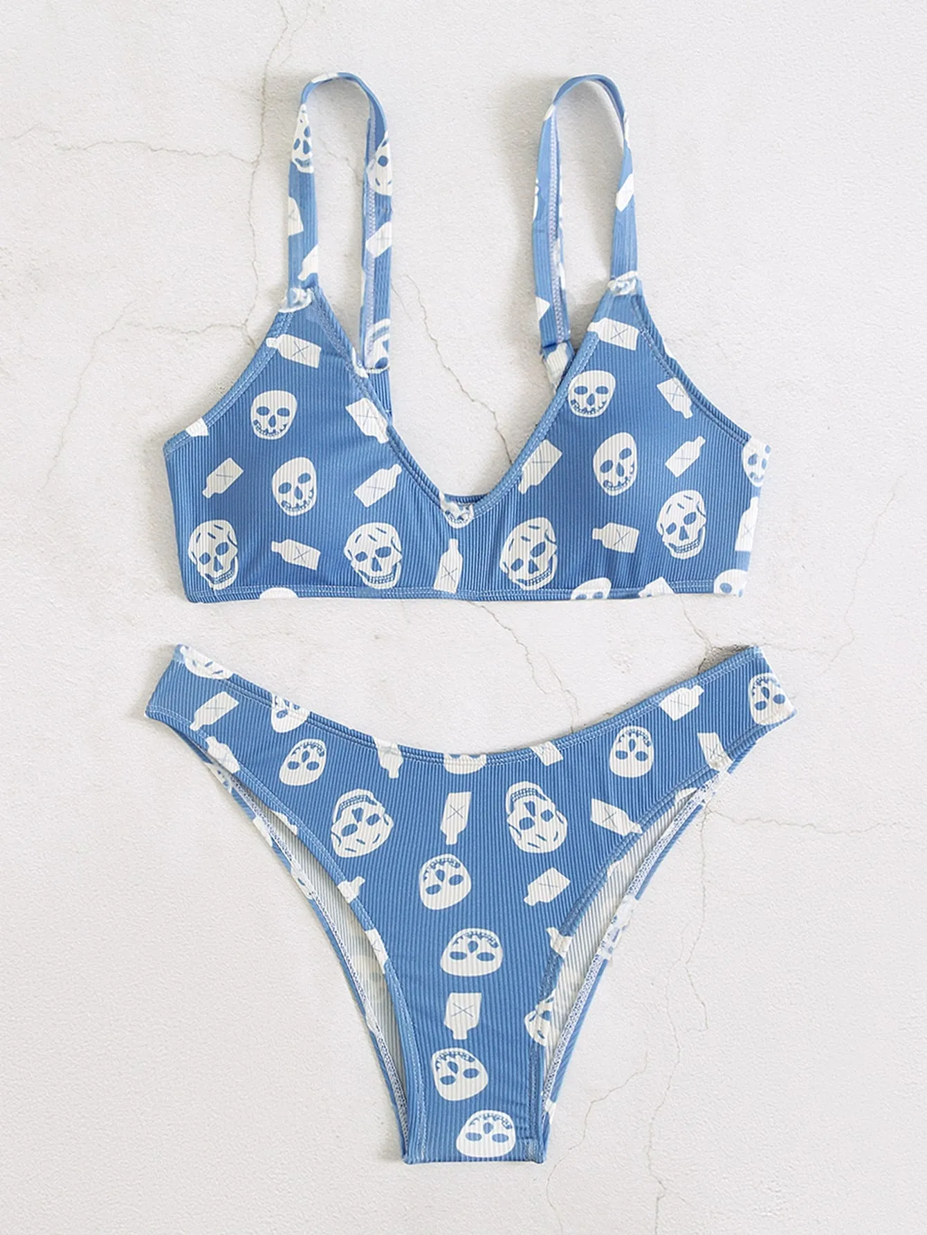 Skull Print Rib Bikini Swimsuit