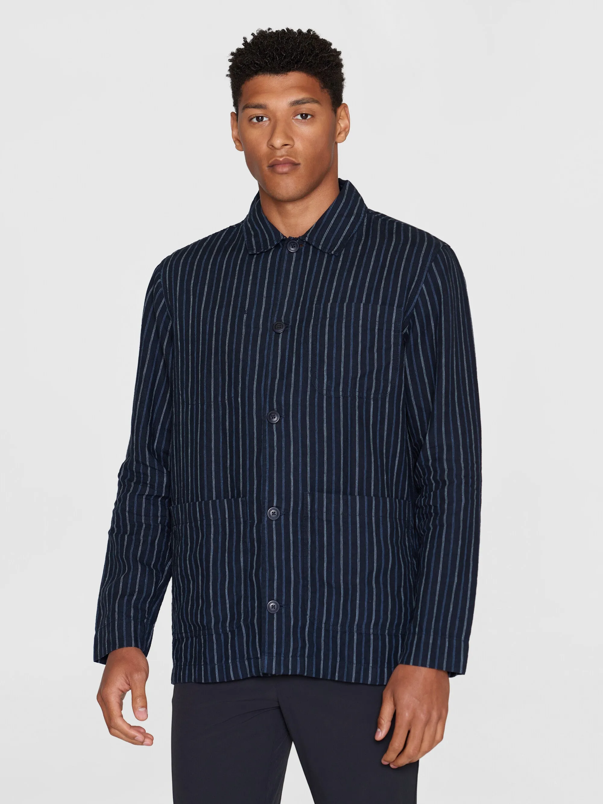 Striped linen overshirt - Blue stripe